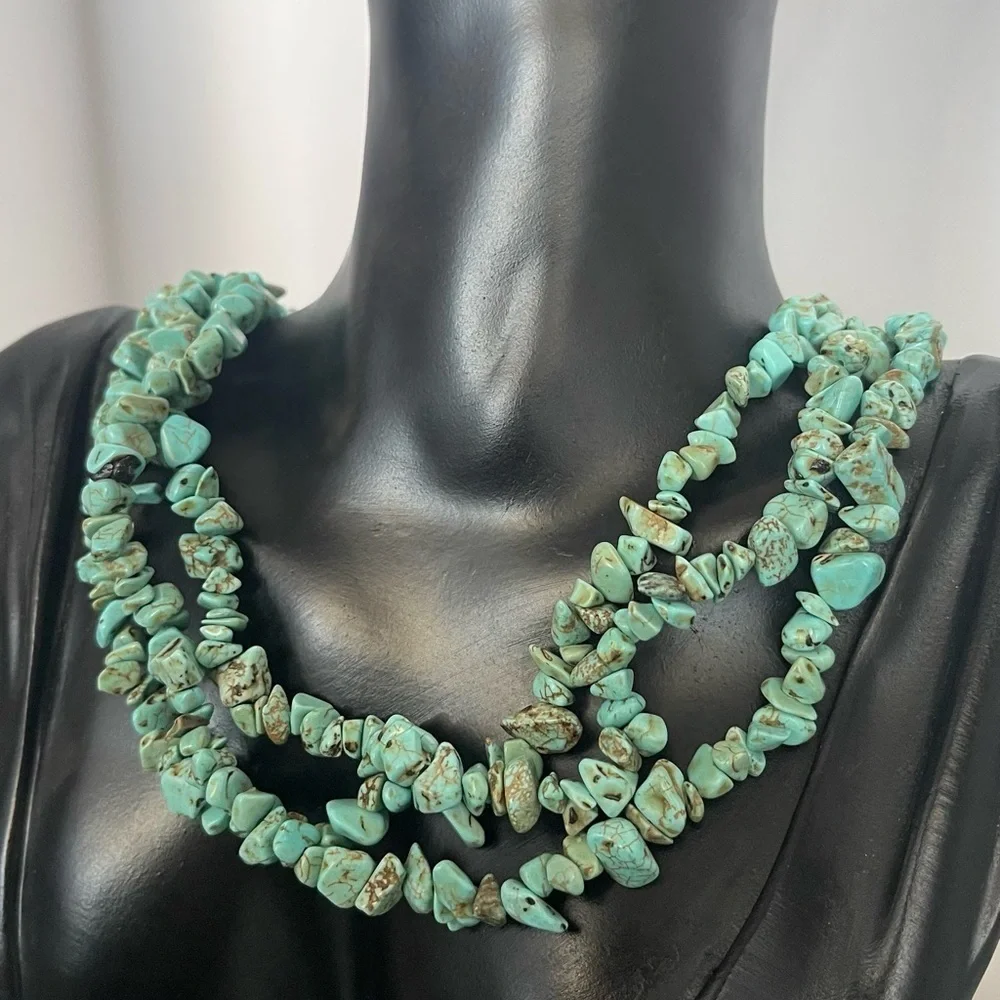 3 strand imitation turquoise statement necklace